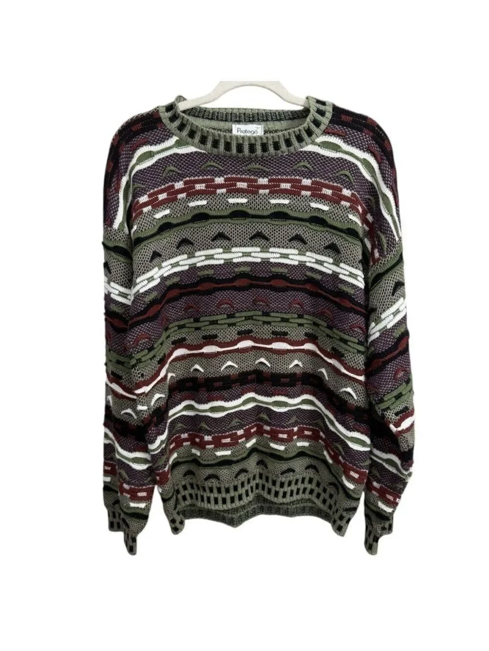 Protege Vintage Sweater‎ Size L Green Purple Patterned Knit